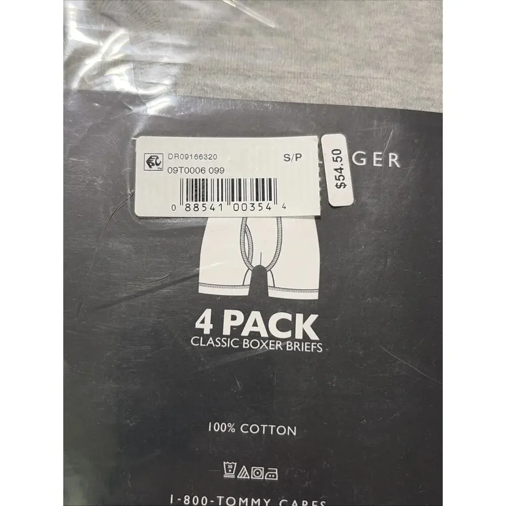 SMALL Tommy Hilfiger Men's 4 Pack 100% Cotton Boxer Briefs Black Gray New